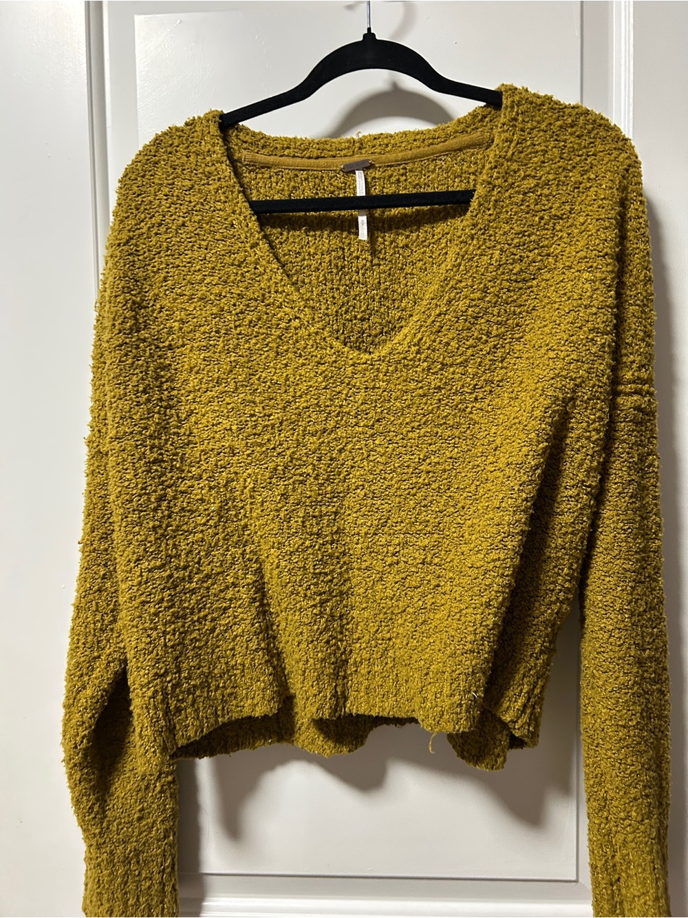 Free People Textured V-Neck Sweater in Mustard